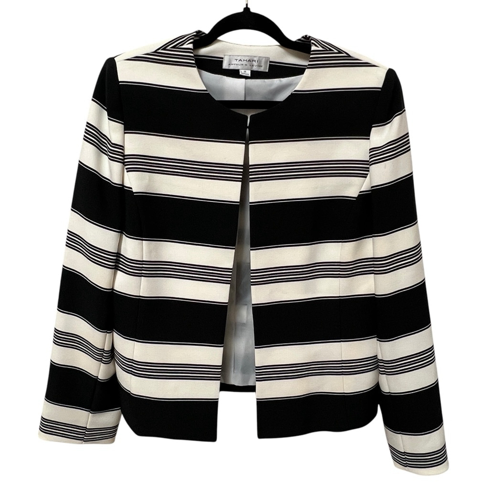 Tahari Arthur S. Levine Women's Cropped Black & White Boxy Blazer Career, 12